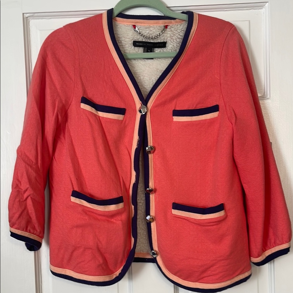 Coral Jacket with Navy Trim